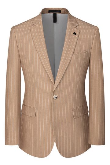 Beige Striped 3 Piece Notched Lapel Men's Suits